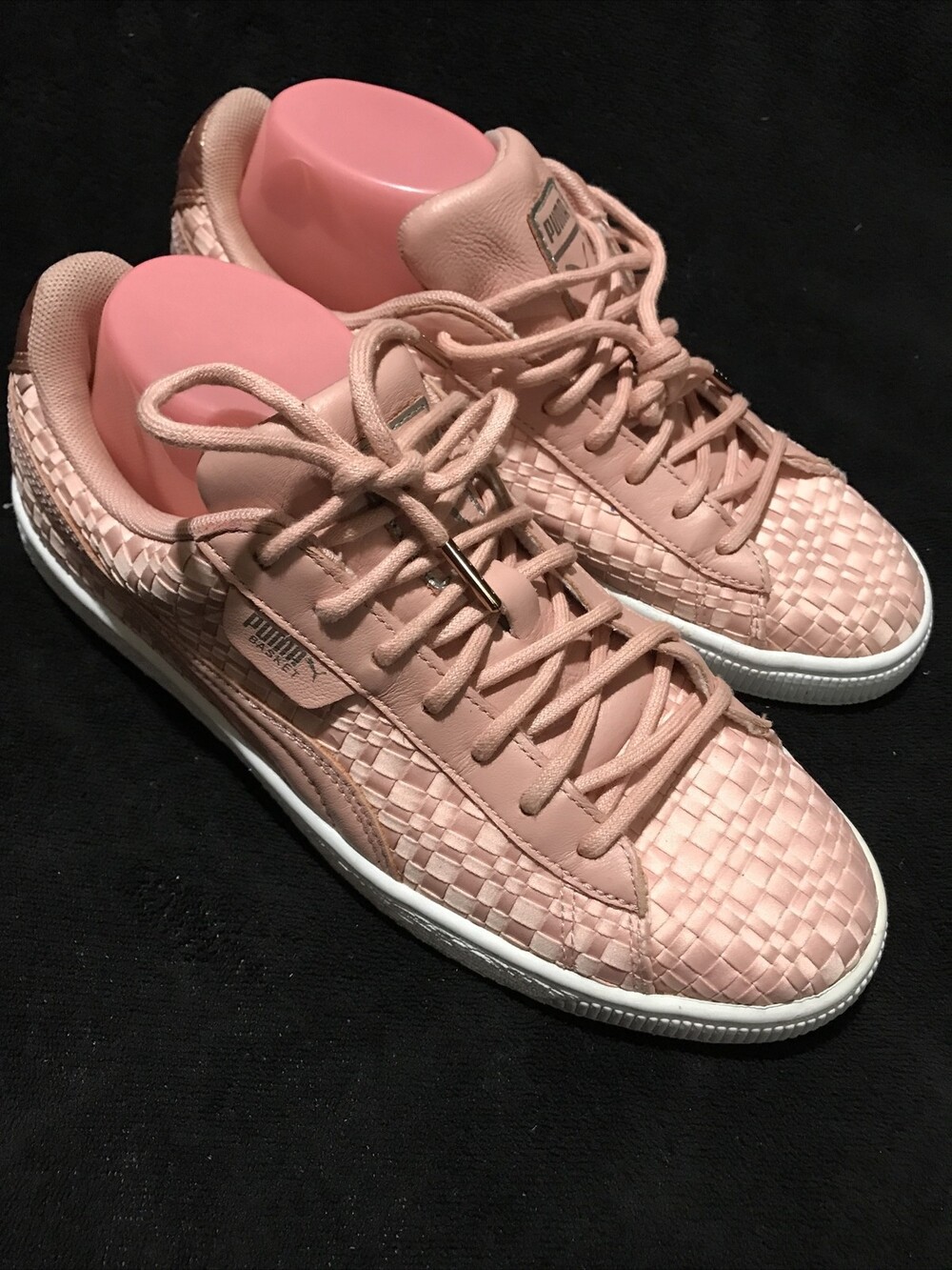 PUMA PINK 9.5 WOMENS BASKET SATIN EP SNEAKERS Shoes 36591501 Low Top Lace Woven